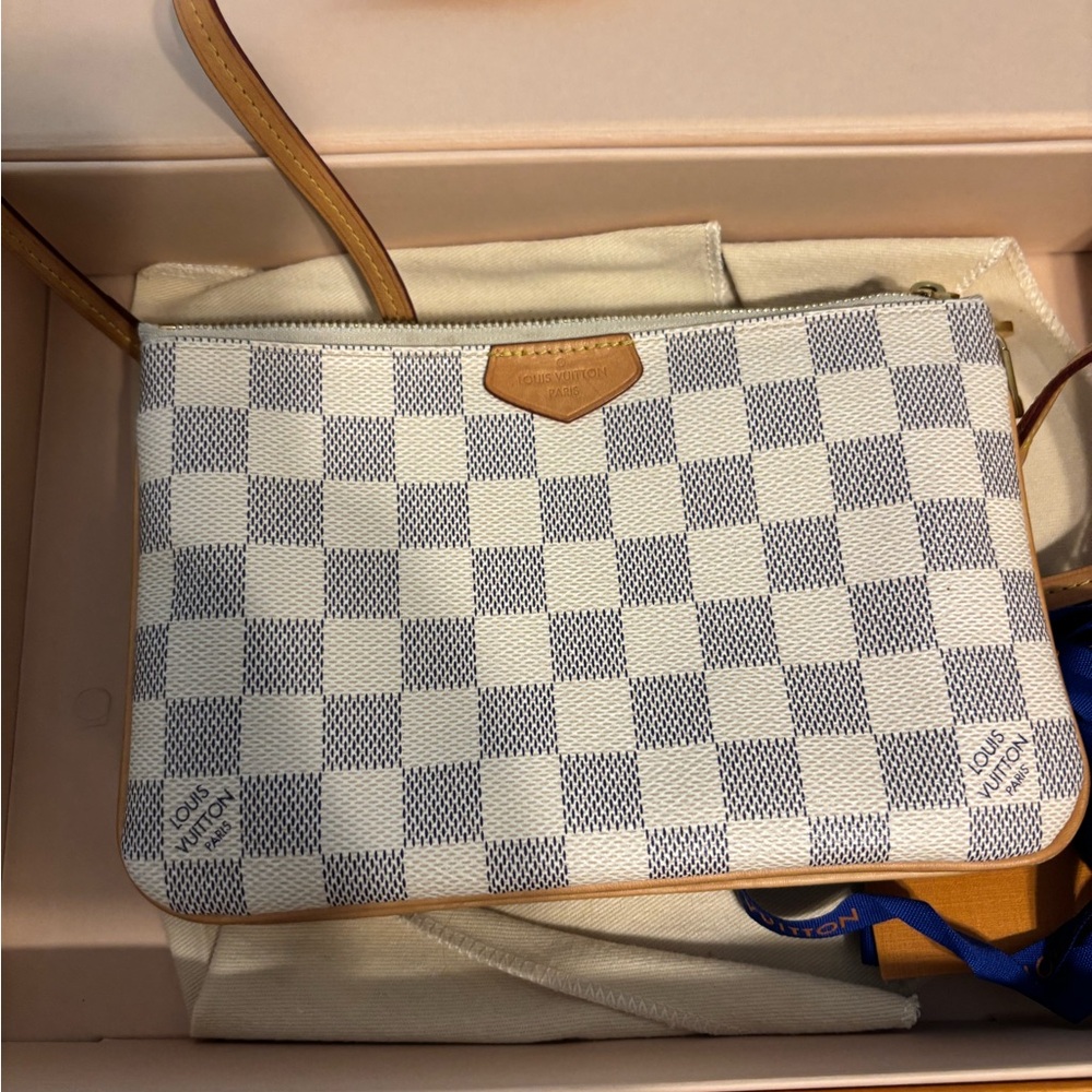 Louis Vuitton White and Blue Clutch with Iconic Design